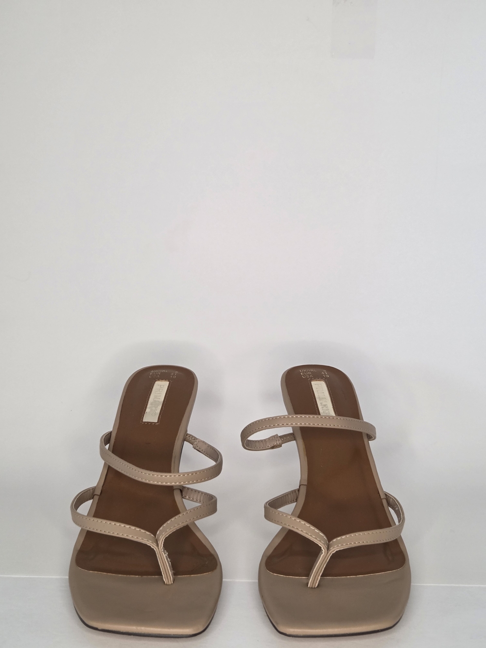 PRIMEMARK Beige Strappy Square-Toe Slide Mules